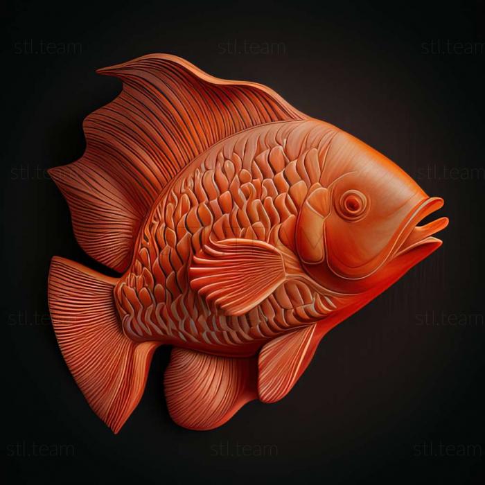 Красная рыба-попугай